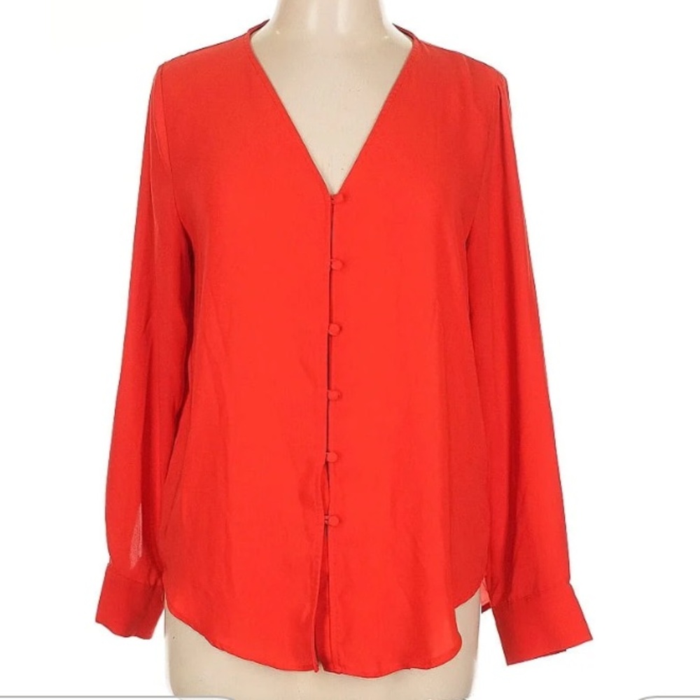 Rachel Zoe Vivid Red V-Neck Blouse Sz M